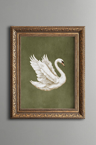 epiqart White Swan - Vintage Patterned Painting - Thick Model