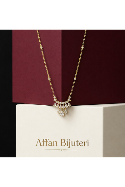 Modern Damla Zirkon Taş 14K Altın Renk Kolye