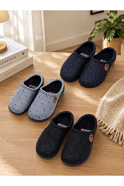 GEZER Closed Toe Non-Slip Sole Home Slippers (Black-Navy Blue-Grey / Pattern ...