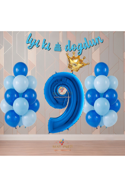 BEST PARTİ Best Blue Color Themed Numbered Birthday Party Set Age-9