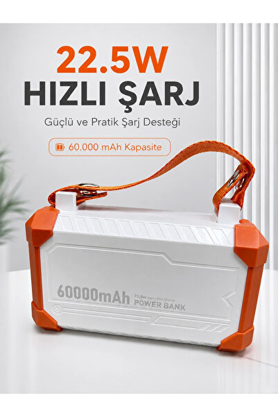 Epilons 22.5W Hızlı Şarj Destekli 60000 mAh Powerbank 4 Dahili Kablolu Çoklu ...