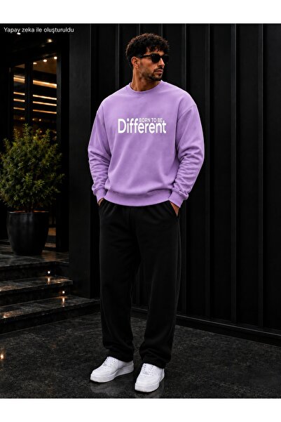 caddekombin Men's Born to Be Different Typography Printed Crew Neck Regular F...