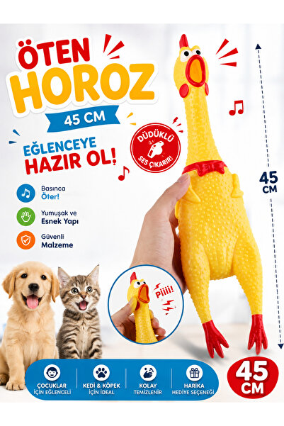 papey Öten Horoz 45 Cm -Çocuklar için -Düdüklü Horozz - Ses Çıkaran Tavuk Ked...