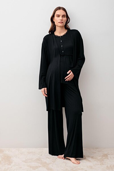 Artış Long Sleeve Lycra Viscose Maternity Dressing Gown Pajama Set