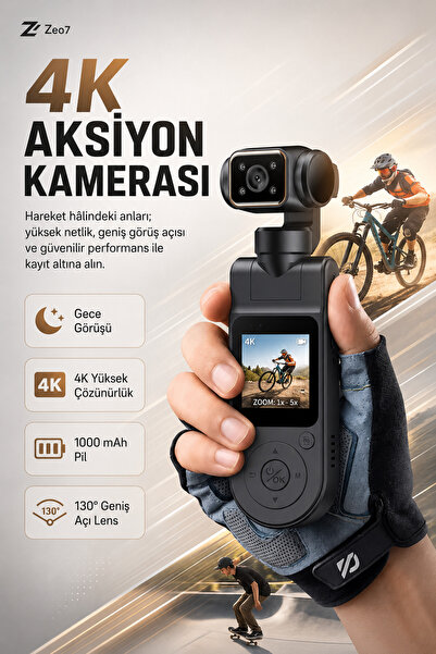 Zeo7 WiFi Vlog Kamera Su Geçirmez 1.54 İnç Ekran 130° Geniş Açı Döner Lens IR...