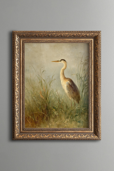 epiqart Egret Bird - Vintage Patterned Painting - Thick Model