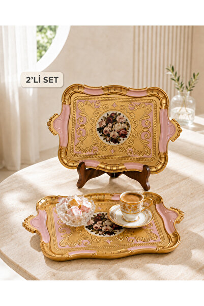 AC AMİSOS 2-Piece Italian Rosewood Patterned Coffee Presentation Tray 20X30 c...