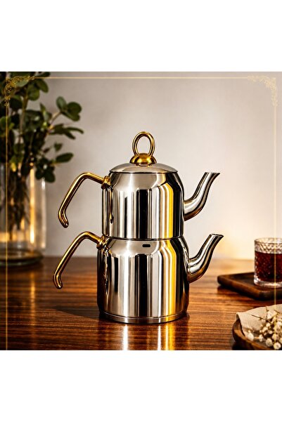 CMS MUTFAK EŞYALARI CMS Sare Aile Boy Gold Metal Kulp Çaydanlık 4.5 Litre