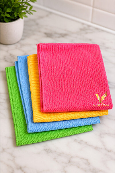 VİSLUNA Cam Temizlik Seti 5 Parça – 3 Adet 40x40 Mikrofiber Baklava Desenli Cam Bezi + 2 İnce Temizlik Fırçası
