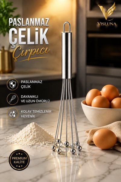 VİSLUNA Paslanmaz Çelik Çırpıcı ve Sebze Meyve Soyacağı Seti – Mutfak Çırpma Teli ve Pratik Soyacak Seti