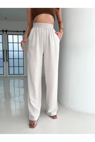 My Blog Stone 100% Cotton Palazzo Linen Trousers - Dp370016