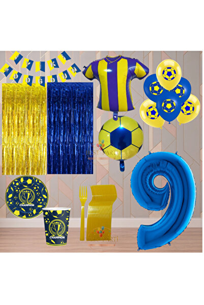 BEST PARTİ Best 9 Year Old Yellow Navy Blue Themed Fan Luxury Birthday Party Set