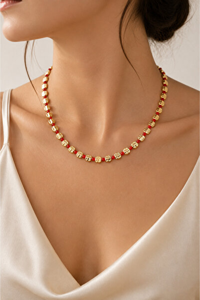 Alexis Carrel Mirella Gold Crushed Beaded Red Beaded Women's Necklace