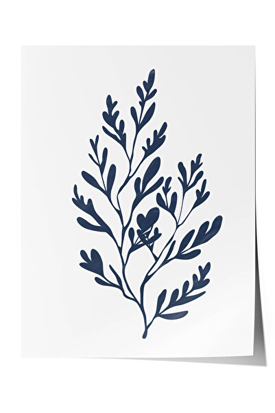 Zestia Poster minimalist premium, ilustrație cu crenguțe de frunze în albastr...
