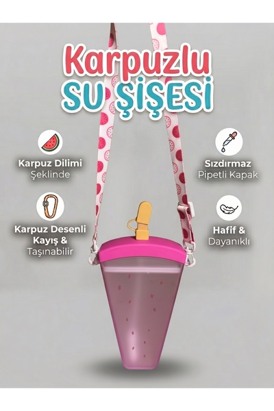 MYÖZYURT Sevimli Meyveler Serisi Askılı Matara - Sızdırmaz Pipetli Çocuk Su Ş...