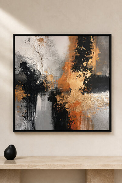 101 Art "Altın Dokunuş" Modern Siyah Gold Soyut Siyah Yüzer Çerçeveli Saten K...