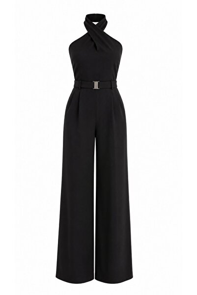 Laluvia Black Jumpsuit with Waist Belt - 8470