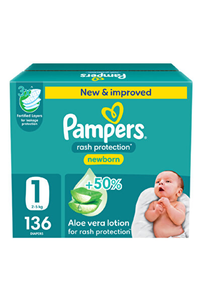 Pampers حفاضات للوقاية من الطفح الجلدي مقاس 1 2-5 كجم - 136 قطعة
