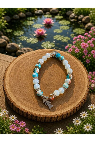 Boncuk Turquoise Natural Stone Fish Charm Bracelet, Women'S, Stylish, Elegant...
