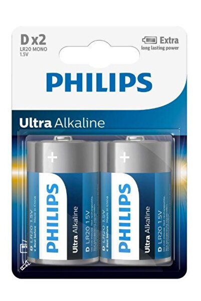 Philips Ultra Alkaline D Batteries, 2 Pack