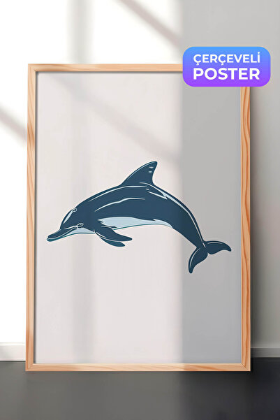 Zestia Minimalistička zidna slika sa drvenim okvirom, delfin, dečija soba, br...