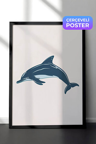Zestia Crna minimalistička zidna slika u crnom okviru, delfin, dečija soba, b...