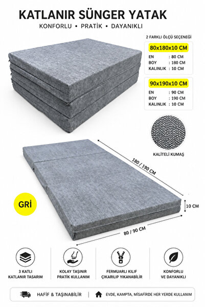 Tuğra Sünger katlanır sünger yatak gri süngerli 80x180x10 ve 90x190x10