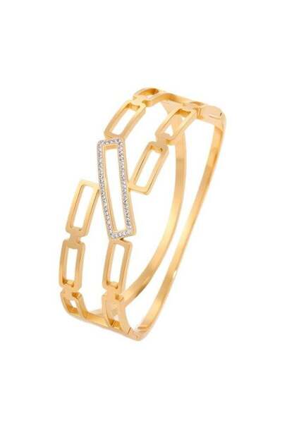 MAZBEE Women’s Wide Hollow Square Bangle Bracelet, Stainless Steel 18K Gold P...