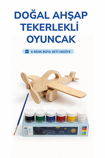 212toyzz Wooden Airplane Toy Natural Handmade Paintable Educational Toy + 6-P...