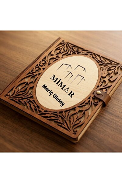 Çılgıntrend Mimar Tasarımlı Kişiye Özel Ahşap Kapaklı Defter - Çizim ve Eskiz...