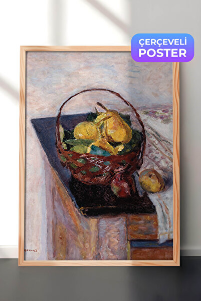 Zestia Pictură murală modernă cu natură moartă, înrămată în lemn, cu pere și ...