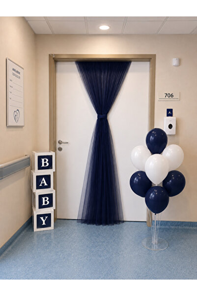 Genel Markalar Baby Harf Kutu Seti Lacivert Beyaz Balonlu – 5 Metre Kristal T...