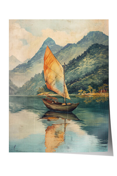 Zestia Vintage pejzažni premium poster, jedrilica na planinskom jezeru, br.: ...