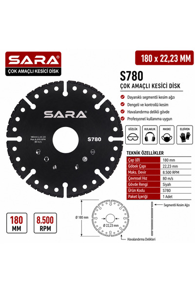 S780 180 mm Çok Amaçlı Elmas Kesme Diski – Islak ve Kuru Kesim, 22,23 mm