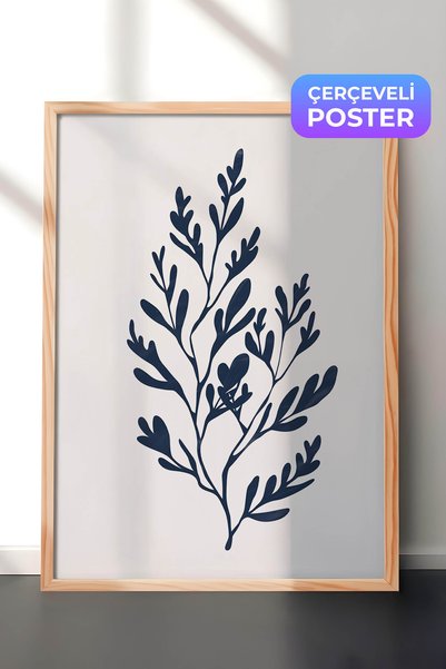 Zestia Minimalistička zidna slika sa drvenim okvirom, crtež tamnoplave grane ...