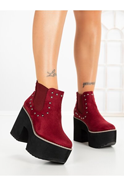 Steps Higher Botine dama cu toc gros si platforma visinii din material textil...