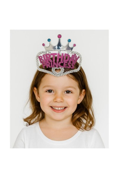 Generic Brand Silver Color Crown with Pink Birthday Princess Writing on It Children's Party Crown 11X12 cm