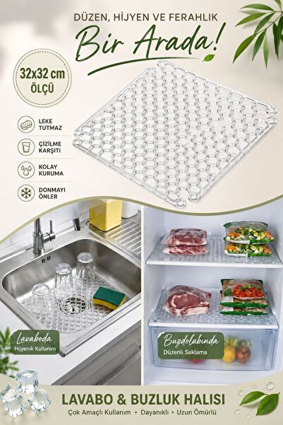 HAZARPAZAR Lavabo Ve Buzluk Matı Şeffaf Lavabo Halısı 32 Cm