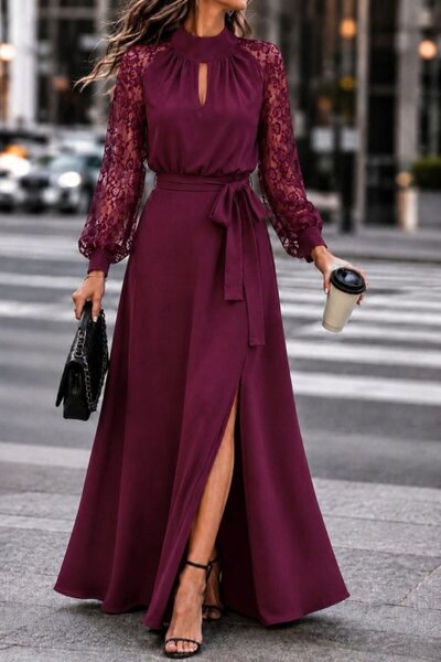 DRESSIFY WOMEN’S FASHION Γυναικείο μακρυμάνικο φόρεμα με ζώνη και λεπτομέρεια...