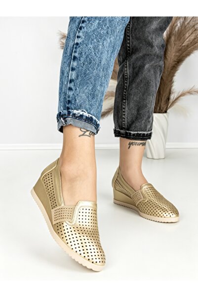Annalise Pantofi casual dama aurii din piele ecologica Dazivia