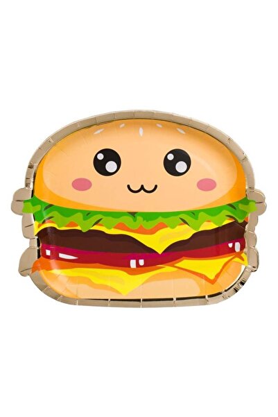 CATIANO Farfurii de Carton Burger 3D Colorat cu Folie Aurie 23cm - 6buc