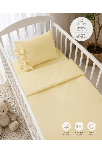Keçeli parti hayalleri Baby Bedding Set, 100% Cotton, 3-Piece Set with Bow Pi...