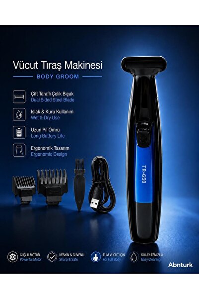 abnturk Tahriş Karşıtı Epilasyon Öncesi Hassas Vücut Tıraş Makinesi-Çift Tara...
