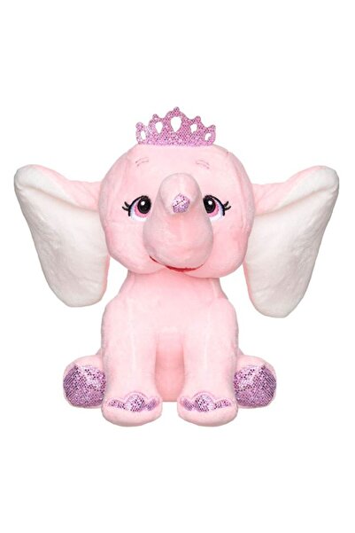 CATIANO Elefant de Plus Roz cu Urechi Mari Glitter Argintiu Coroana 21cm