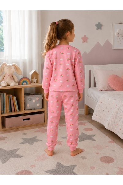beberium Girl's Patterned Cotton Pajama Set – Non-Sweating Comfortable Fit Children's Pajamas