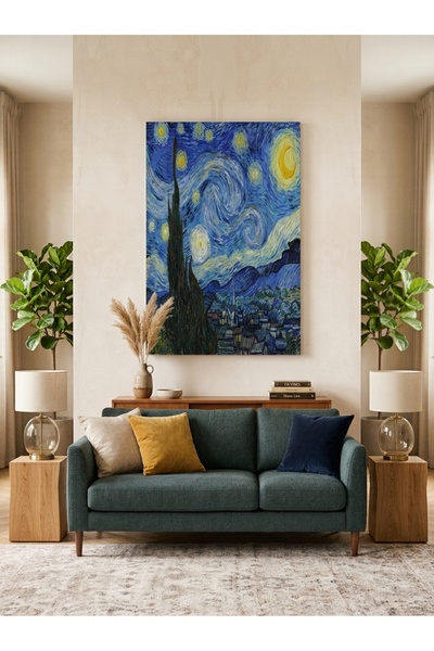 Vincent Van Gogh Yıldızlı Gece Reprodüksiyon Orjinal Kanvas Tablo