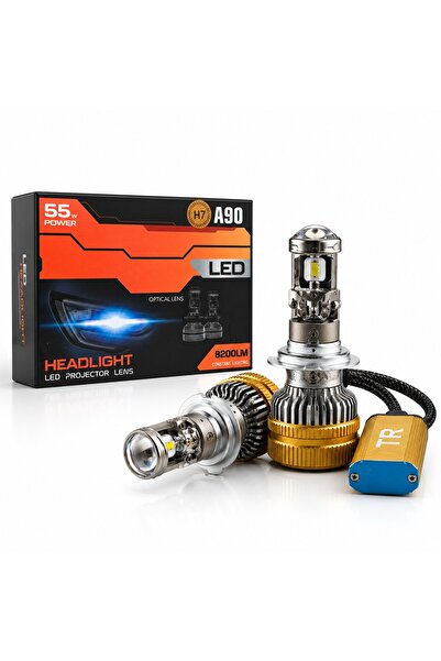 Oto Çizgi H7 A90 LED Xenon 55W 8200LM Optik Lensli 6500K Beyaz Işık Far Ampulü