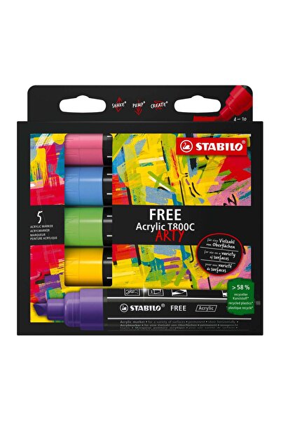 Stabilo Marker acrilic Free Acrylic T800, set Seaside, 5 culori/set