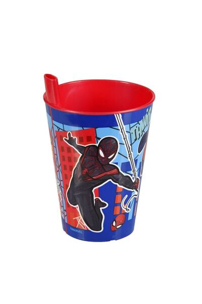 CATIANO Pahar din Plastic cu Pai Incorporat Albastru Rosu Spiderman 260ml