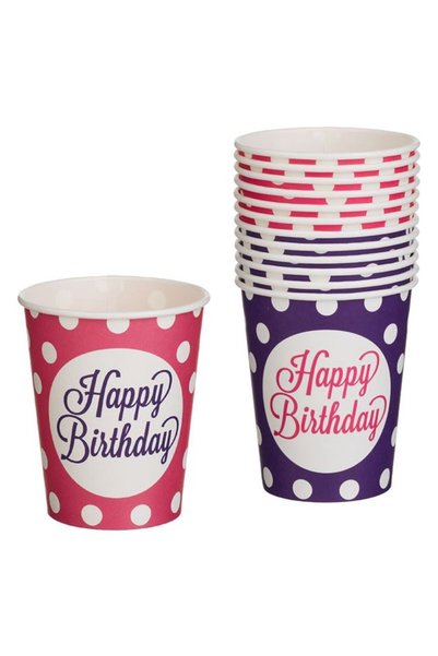 CATIANO Pahare de Petrecere din Carton Fucsia Mov cu Buline "Happy Birthday" ...